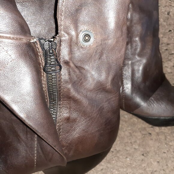 A.S. 98-AS 98-Brown/Black Leather-Moto Boots-Side Zip/Snap-Sz 38-Excellent - Picture 3 of 9